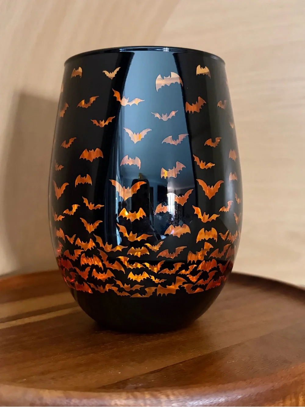 NIB• Bats Halloween Themed Stemless Wine Glass
